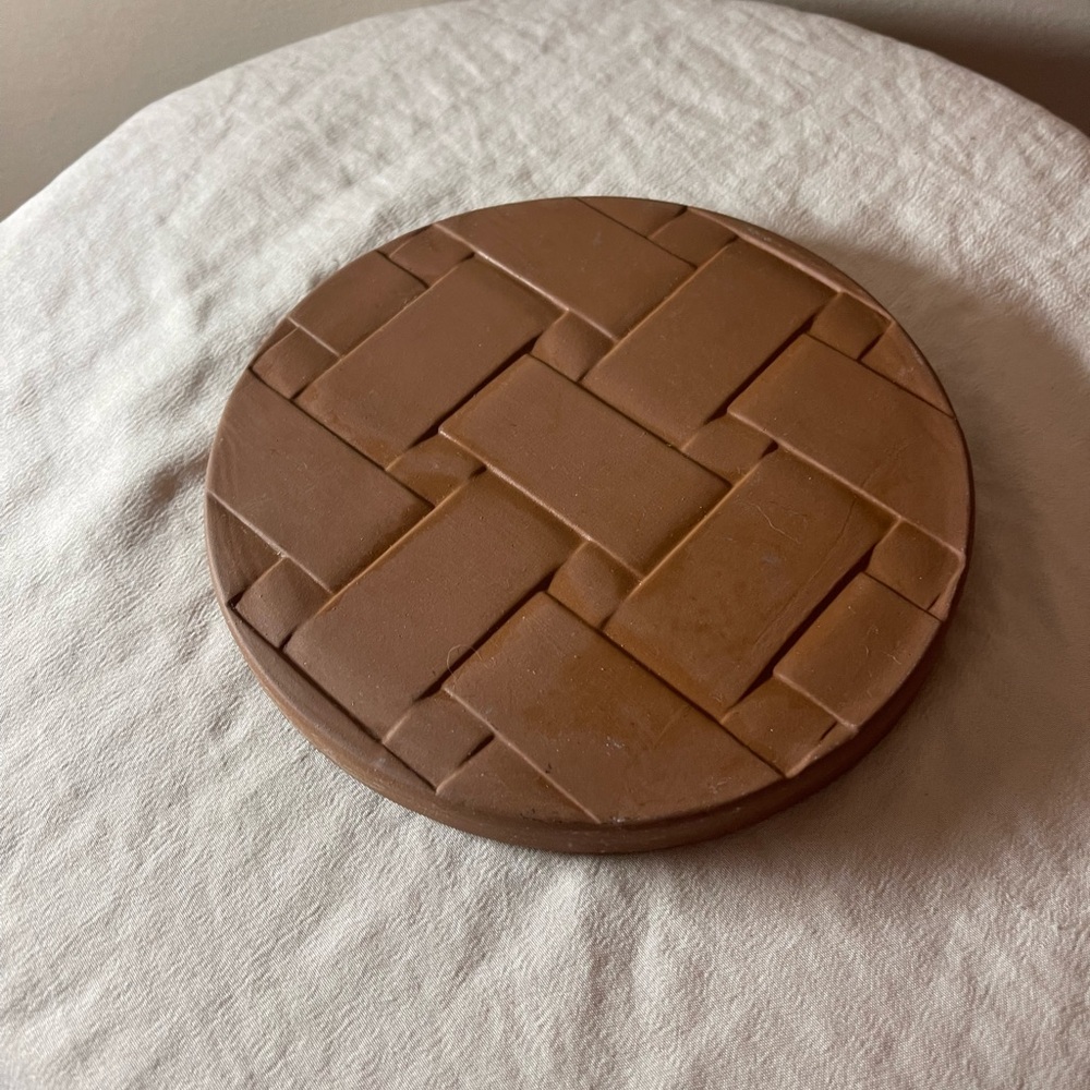 Longaberger Button Basket Brick Pottery USA Bread Warming Stone Terracotta Rare - Picture 5 of 5